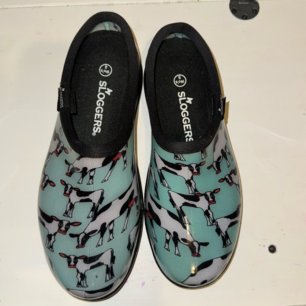 Sloggers cow print size 6 NWOT